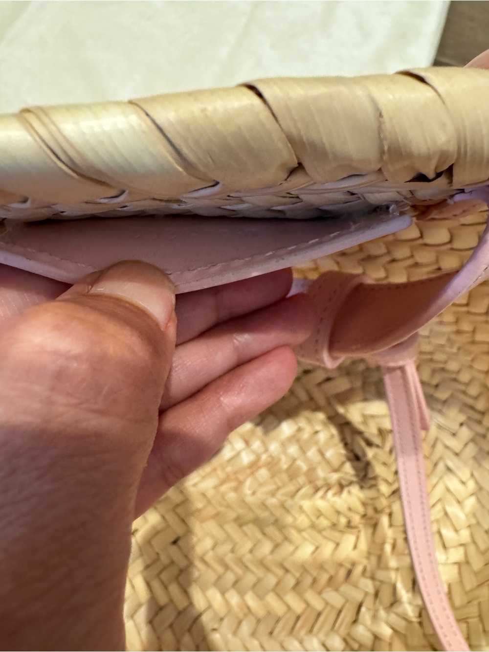 Celine Natural Straw Tote with Pink Leather Trim - Picture 5 of 8
